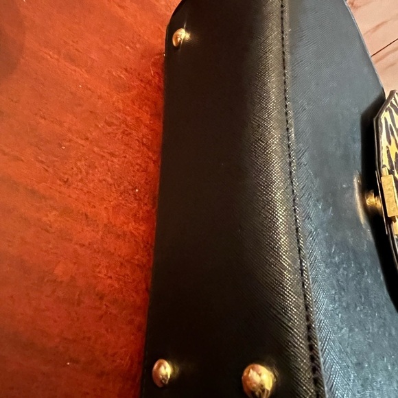 Dune London Leopard Black Half Calf Hair Bag Gold Closure - Picture 9 of 10